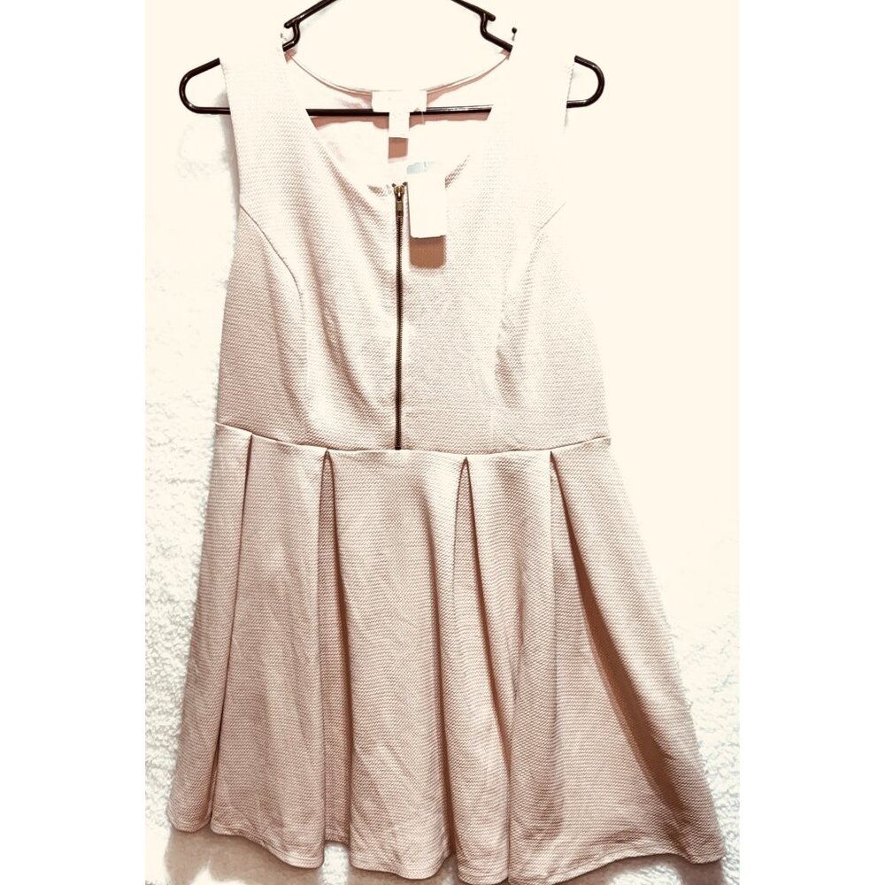 NWT Forever 21 Womens Dusty Pink Textured Short Flair Dress 1X Plus Zip Back